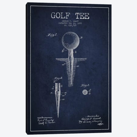 Golf Tee Navy Blue Patent Blueprint Canvas Print #ADP2147} by Aged Pixel Canvas Artwork