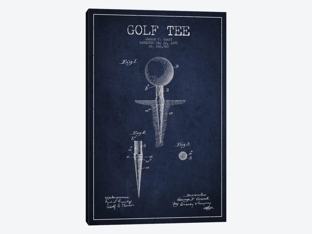 Golf Tee Navy Blue Patent Blueprint by Aged Pixel 1-piece Canvas Artwork