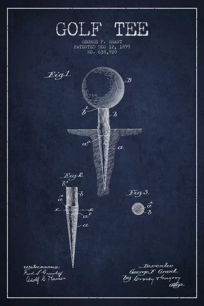 Golf: Golf Tee Navy Blue Patent Blueprint by Aged Pixel