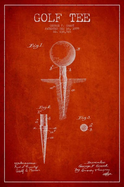 Golf Tee Red Patent Blueprint by Aged Pixel canvas print