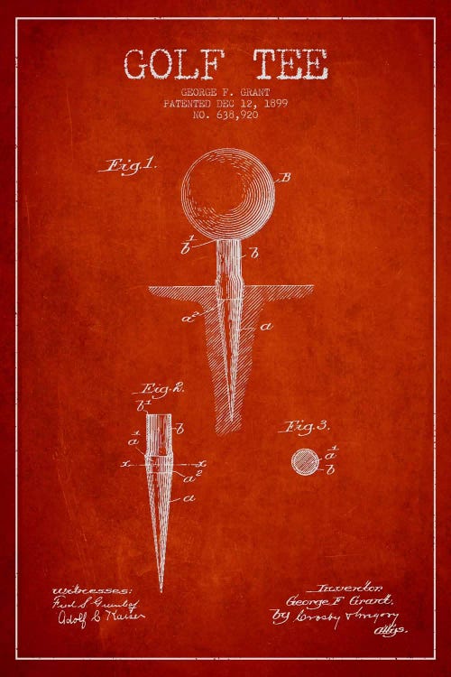 Golf Tee Red Patent Blueprint