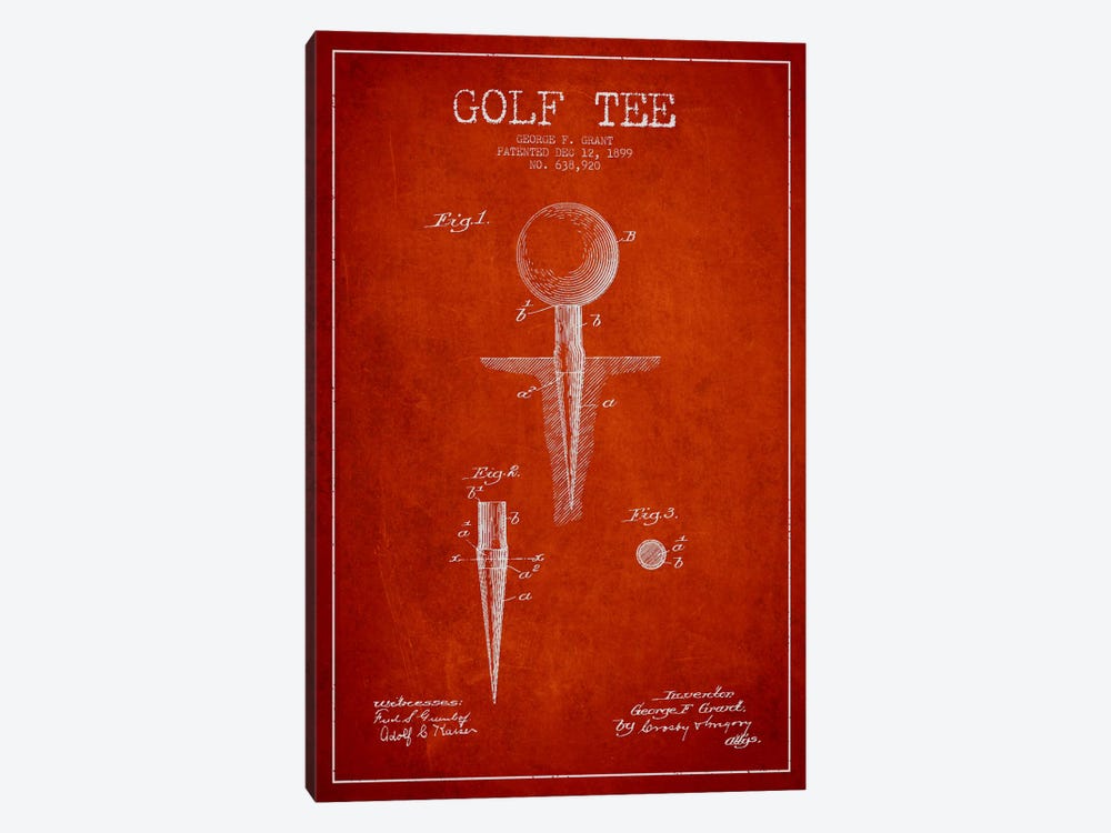 Golf Tee Red Patent Blueprint by Aged Pixel 1-piece Canvas Print