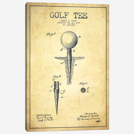 Golf Tee Vintage Patent Blueprint Canvas Print #ADP2149} by Aged Pixel Art Print