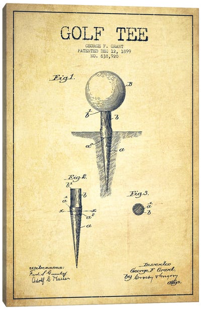 Golf Tee Vintage Patent Blueprint Canvas Art Print - Sports Blueprints