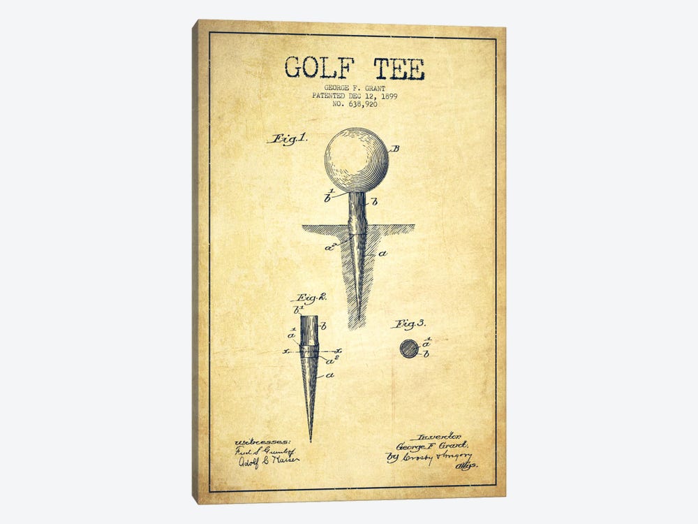 Golf Tee Vintage Patent Blueprint by Aged Pixel 1-piece Canvas Art