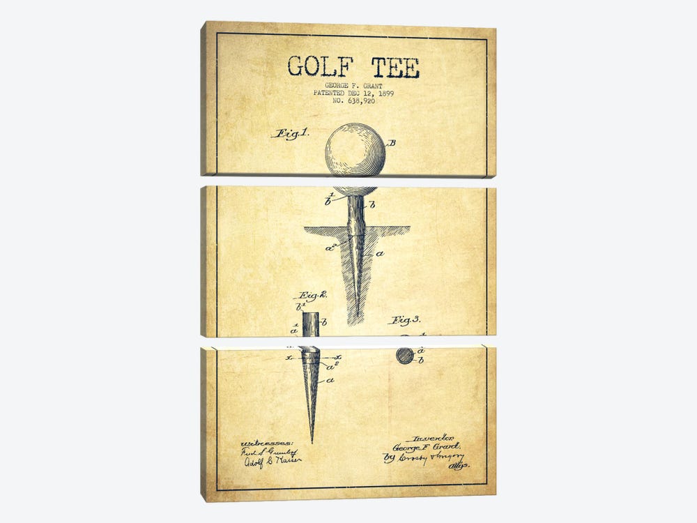 Golf Tee Vintage Patent Blueprint by Aged Pixel 3-piece Canvas Art