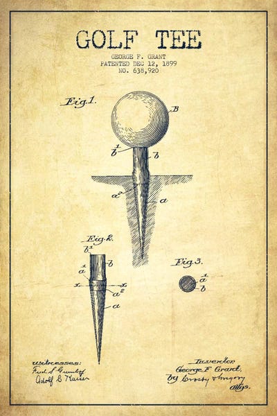 Golf: Golf Tee Vintage Patent Blueprint by Aged Pixel