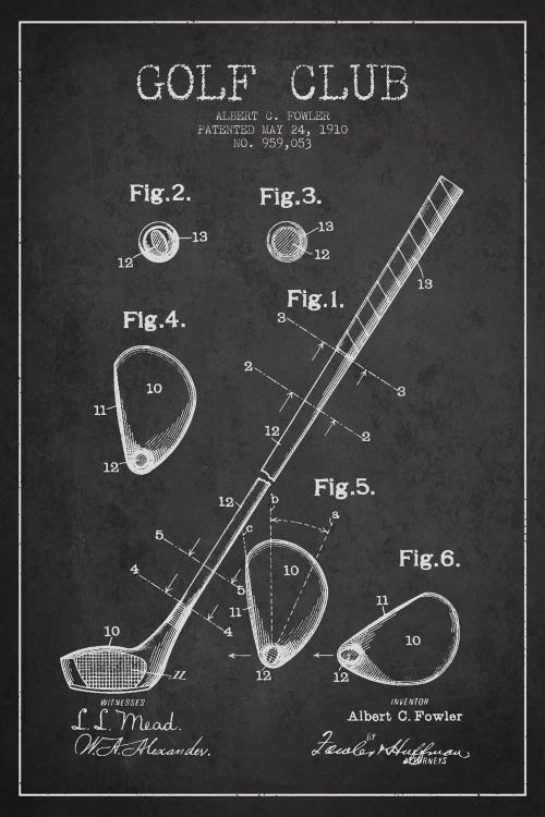 Golf Club Charcoal Patent Blueprint