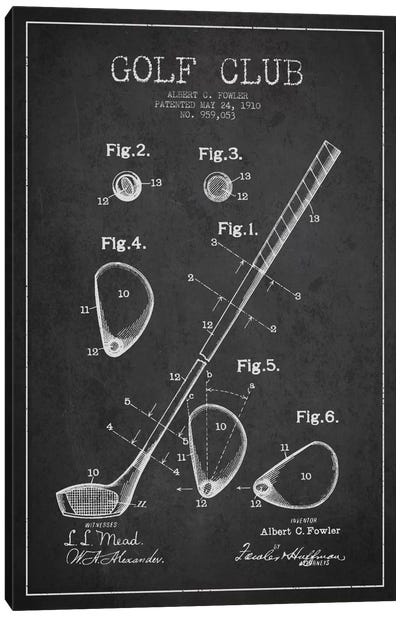 Golf Club Charcoal Patent Blueprint Canvas Art Print - Blueprints & Patent Sketches