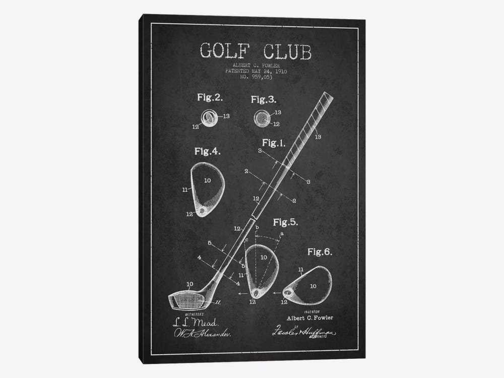 Golf Club Charcoal Patent Blueprint by Aged Pixel 1-piece Canvas Wall Art