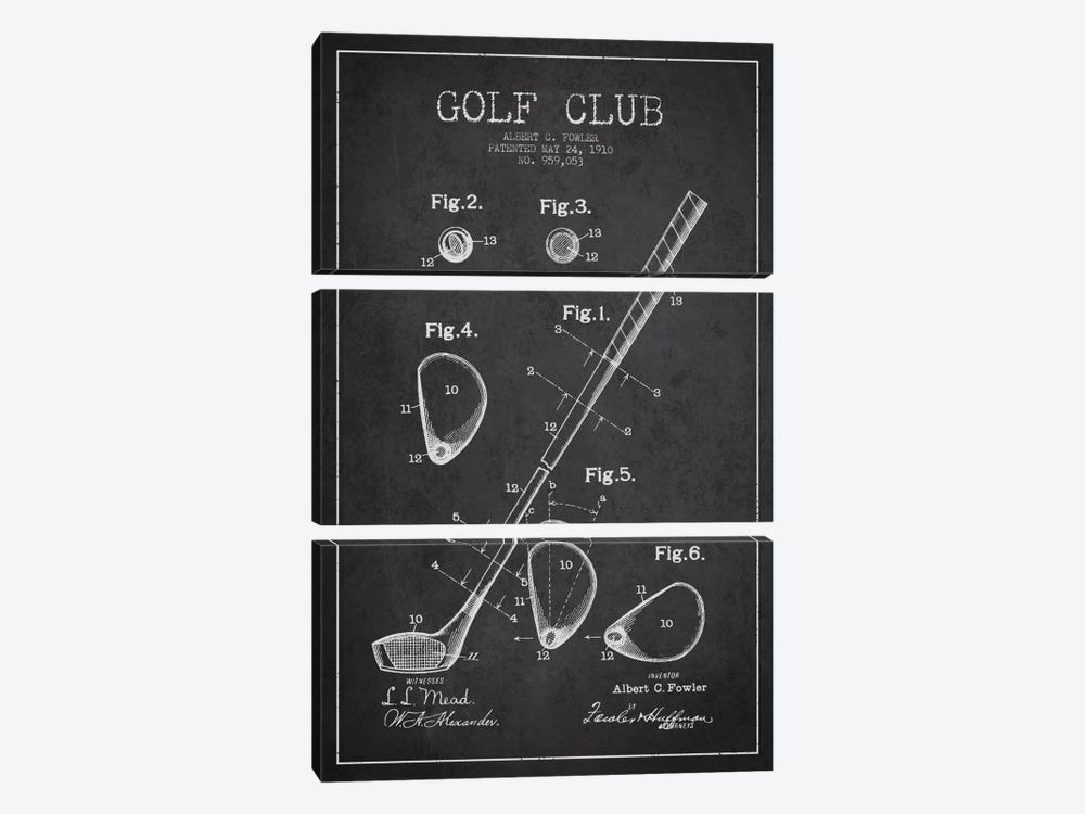 Golf Club Charcoal Patent Blueprint 3-piece Canvas Wall Art