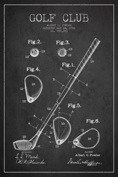 Kids Sports Art: Golf Club Charcoal Patent Blueprint by Aged Pixel