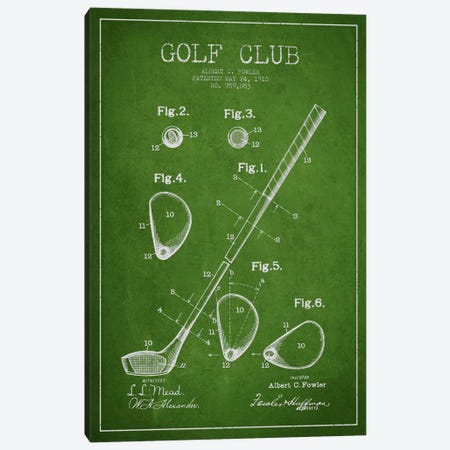 Golf Club Green Patent Blueprint Canvas Print #ADP2151} by Aged Pixel Canvas Wall Art