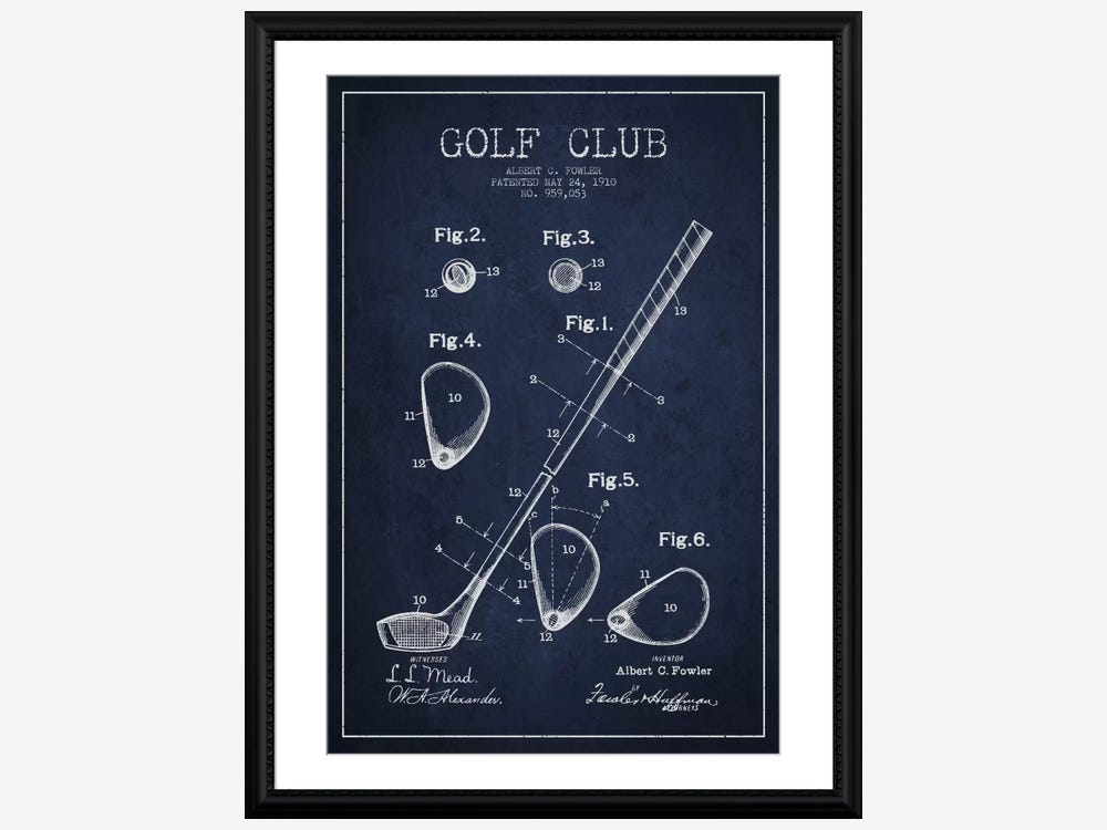 Golf Club Patent Drawing From 1910 - Vintage by Aged Pixel
