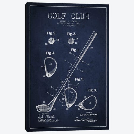 Golf Club Navy Blue Patent Blueprint Canvas Print #ADP2152} by Aged Pixel Canvas Art