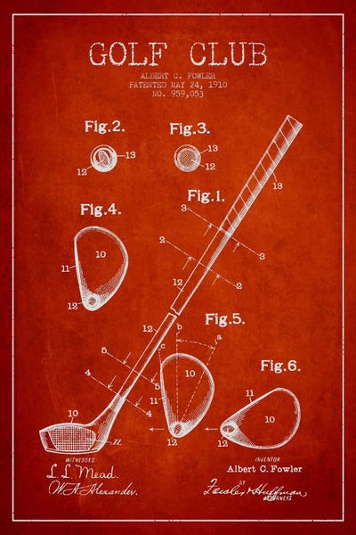 Golf: Golf Club Red Patent Blueprint by Aged Pixel