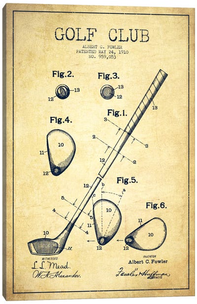 Golf Club Vintage Patent Blueprint Canvas Art Print - Golf Art