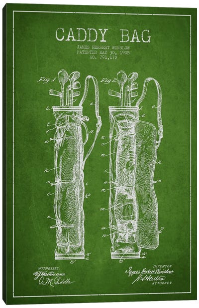 Caddy Bag Green Patent Blueprint Canvas Art Print - Aged Pixel: Sports