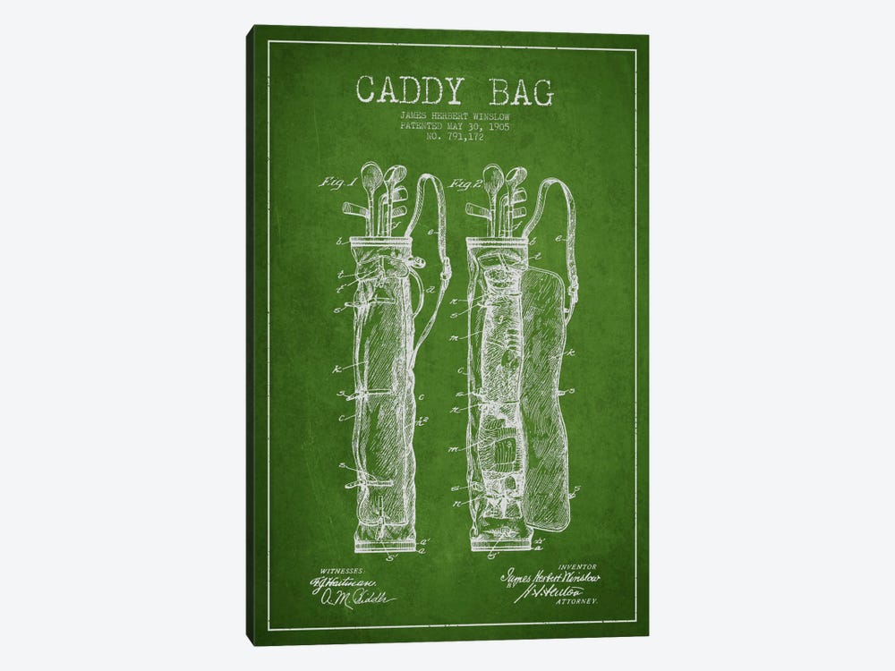 Caddy Bag Green Patent Blueprint by Aged Pixel 1-piece Canvas Wall Art