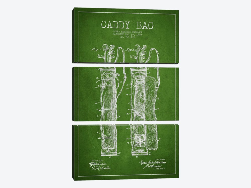 Caddy Bag Green Patent Blueprint by Aged Pixel 3-piece Canvas Wall Art