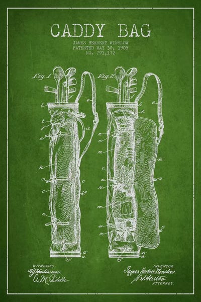 Golf: Caddy Bag Green Patent Blueprint by Aged Pixel