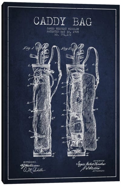 Caddy Bag Navy Blue Patent Blueprint Canvas Art Print - Golf Art