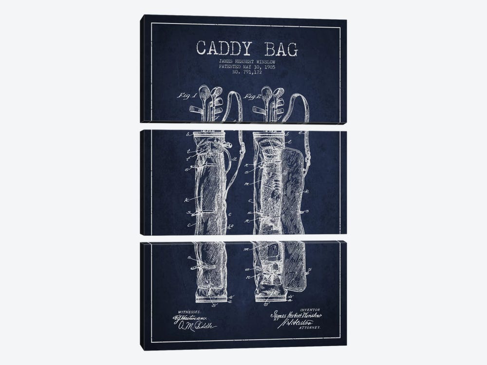 Caddy Bag Navy Blue Patent Blueprint by Aged Pixel 3-piece Art Print