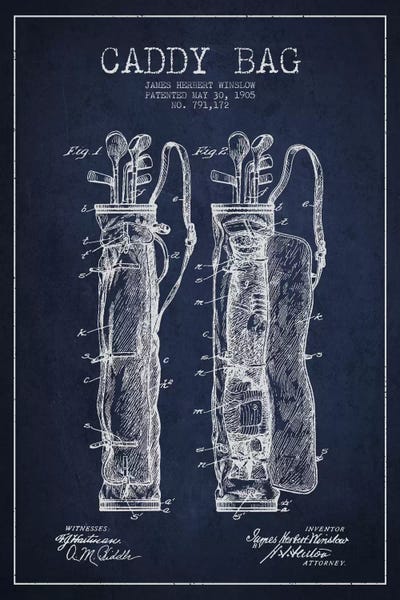 Sports Blueprints: Caddy Bag Navy Blue Patent Blueprint by Aged Pixel