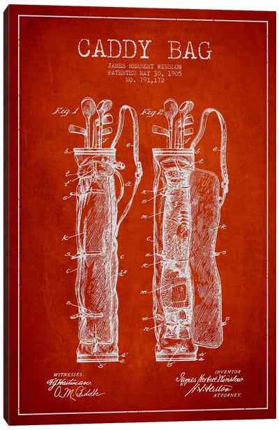 Caddy Bag Red Patent Blueprint Canvas Art Print - Sports Blueprints