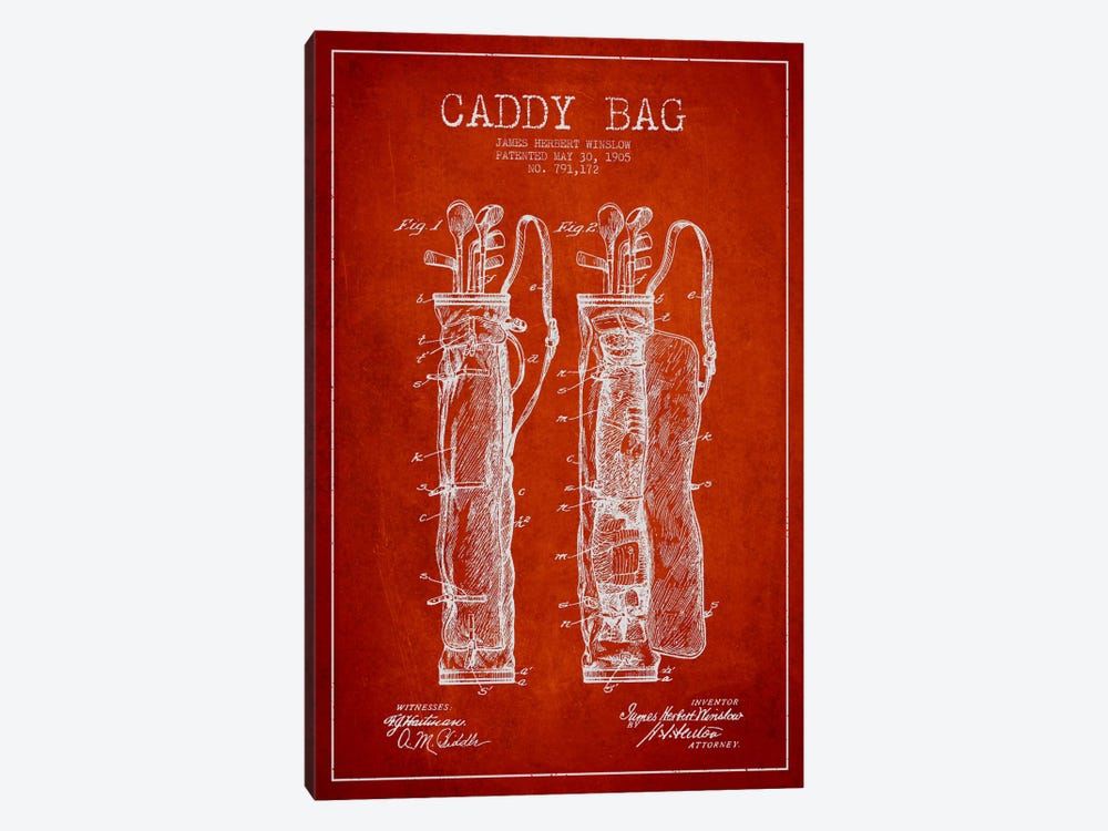 Caddy Bag Red Patent Blueprint by Aged Pixel 1-piece Canvas Wall Art
