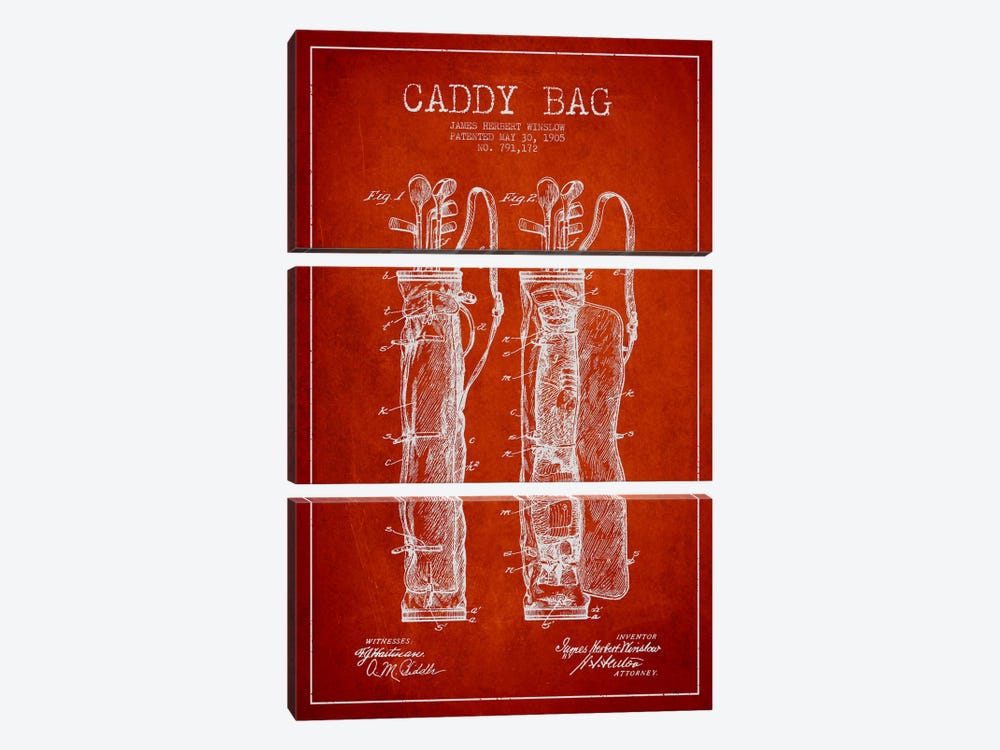 Caddy Bag Red Patent Blueprint by Aged Pixel 3-piece Canvas Wall Art