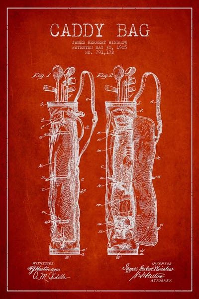Golf: Caddy Bag Red Patent Blueprint by Aged Pixel