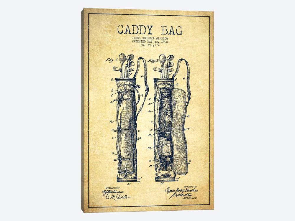 Caddy Bag Vintage Patent Blueprint by Aged Pixel 1-piece Art Print