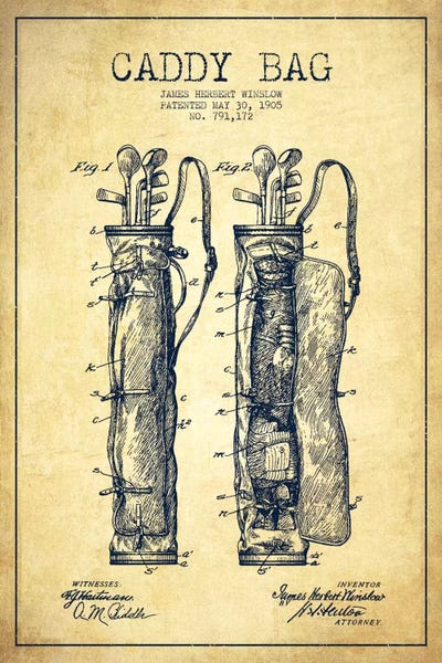 Golf: Caddy Bag Vintage Patent Blueprint by Aged Pixel