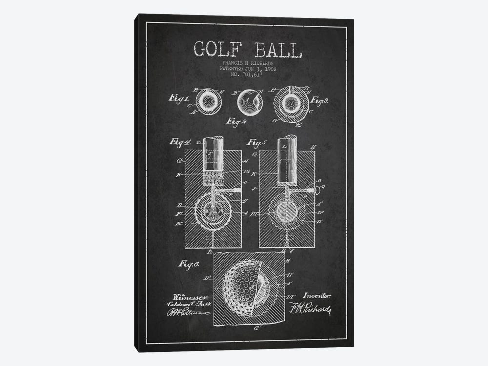 Golf Ball Charcoal Patent Blueprint by Aged Pixel 1-piece Canvas Print