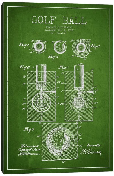 Golf Ball Green Patent Blueprint Canvas Art Print - Aged Pixel: Sports