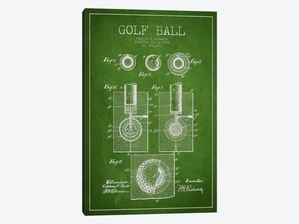 Golf Ball Green Patent Blueprint by Aged Pixel 1-piece Canvas Wall Art