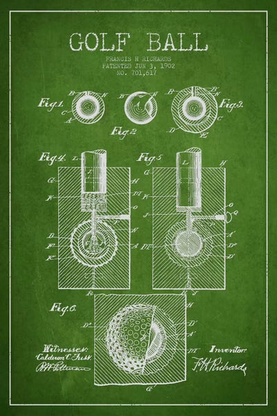 Golf: Golf Ball Green Patent Blueprint by Aged Pixel