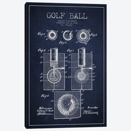 Golf Ball Navy Blue Patent Blueprint Canvas Print #ADP2162} by Aged Pixel Art Print