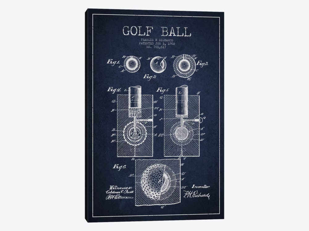 Golf Ball Navy Blue Patent Blueprint by Aged Pixel 1-piece Art Print