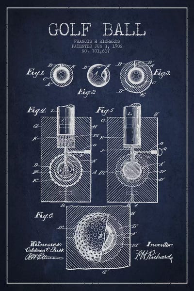 Aged Pixel: Golf Ball Navy Blue Patent Blueprint by Aged Pixel