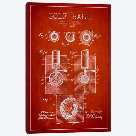 Golf Ball Red Patent Blueprint Canvas Print #ADP2163} by Aged Pixel Canvas Print