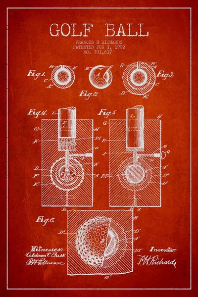 Golf: Golf Ball Red Patent Blueprint by Aged Pixel