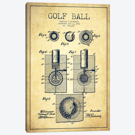 Golf Ball Vintage Patent Blueprint Canvas Print #ADP2164} by Aged Pixel Canvas Artwork
