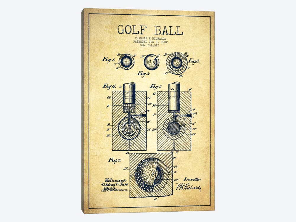 Golf Ball Vintage Patent Blueprint by Aged Pixel 1-piece Canvas Art Print