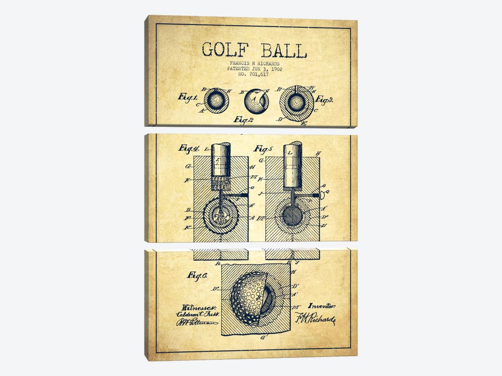Golf Ball Vintage Patent Blueprint by Aged Pixel 3-piece Art Print
