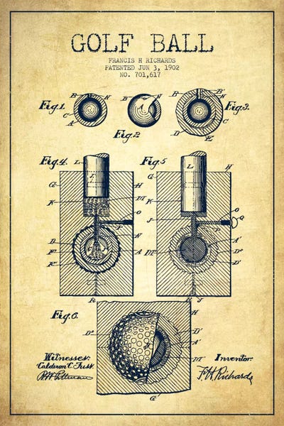 Golf: Golf Ball Vintage Patent Blueprint by Aged Pixel