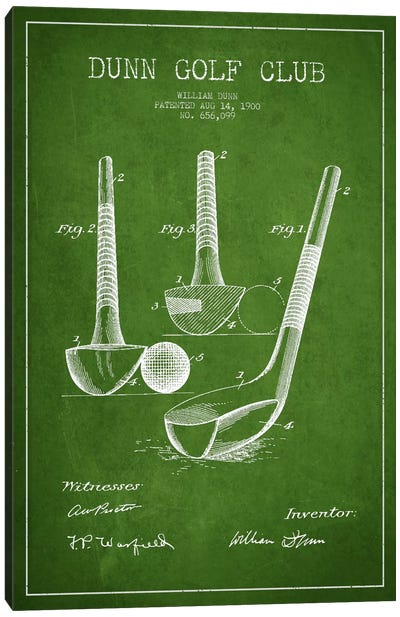 Dunn Golf Club Green Patent Blueprint Canvas Art Print - Sports Blueprints