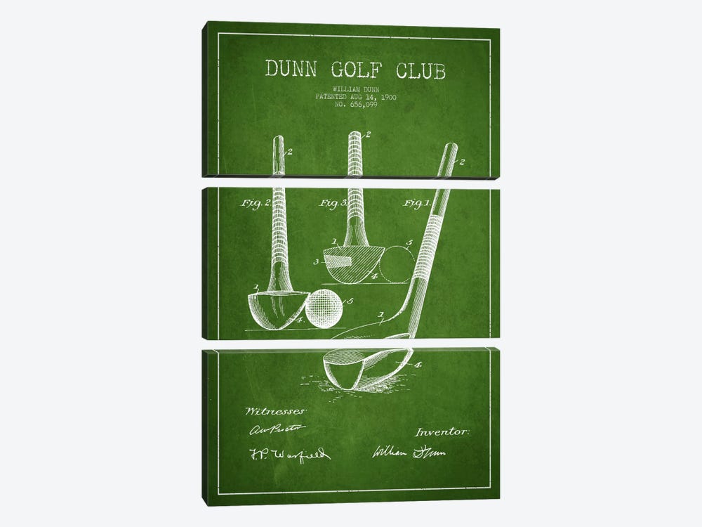 Dunn Golf Club Green Patent Blueprint by Aged Pixel 3-piece Canvas Print