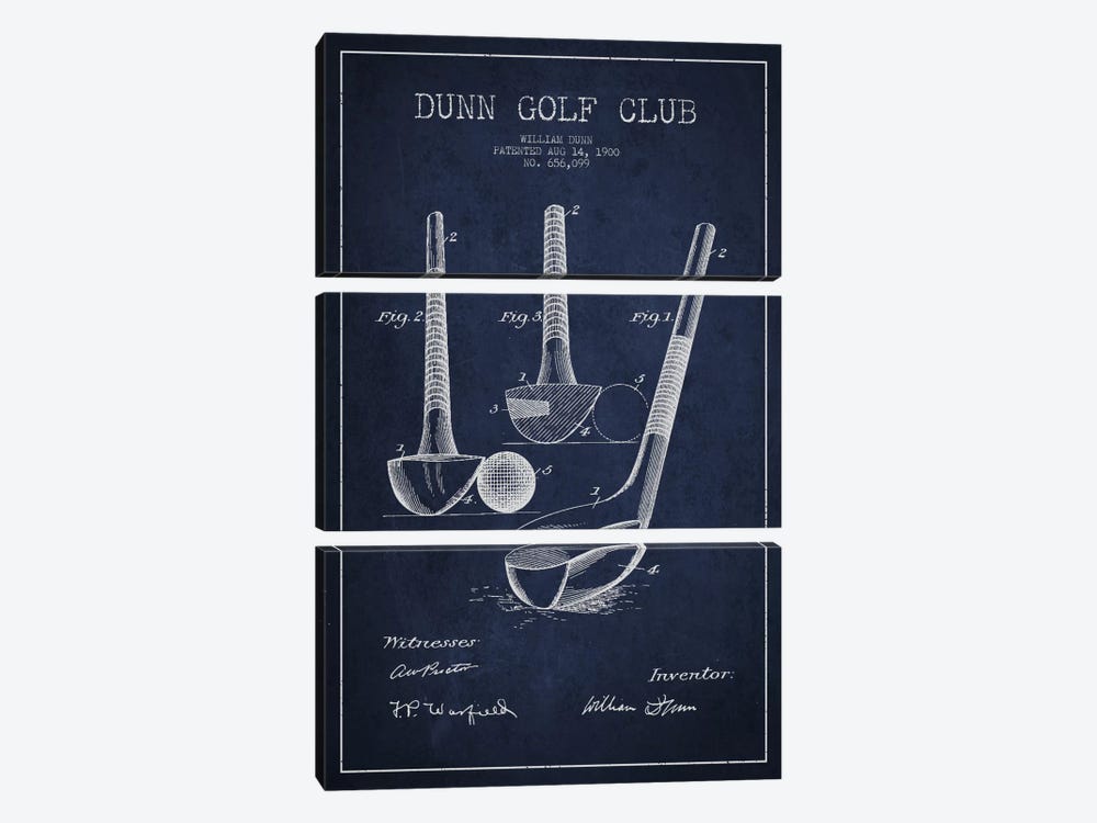 Dunn Golf Club Navy Blue Patent Blueprint by Aged Pixel 3-piece Canvas Art